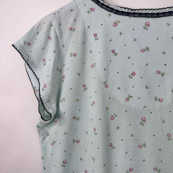 Villager by Liz Claiborne sz M Spring Green floral button up Sleepwear Top - Picture 4 of 9